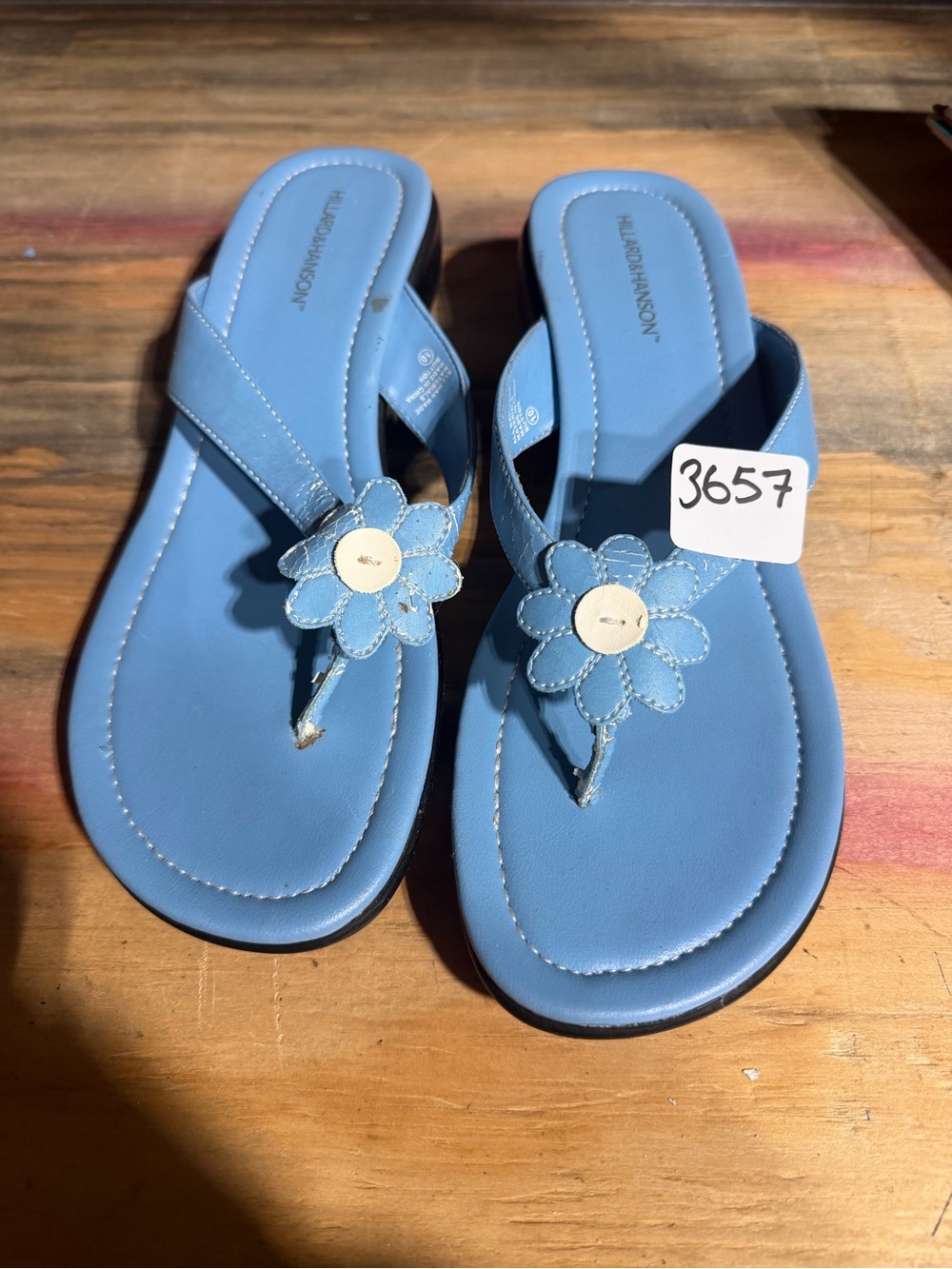 #3657-Hillard & Hanson Blue Floral Toe-Post Sandals